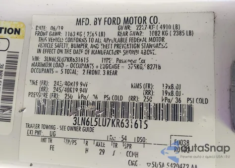 2019 Lincoln Mkz Hybrid Reserve I из США, поврежденный, VIN 3LN6L5LU7KR631615